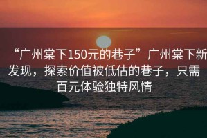 “廣州棠下150元的巷子”廣州棠下新發現，探索價值被低估的巷子，只需百元體驗獨特風情