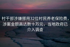 村干部涉嫌挪用32位村民養老保險費，涉案金額高達數十萬元，當地政府已介入調查