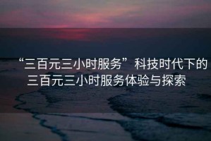 “三百元三小時服務”科技時代下的三百元三小時服務體驗與探索