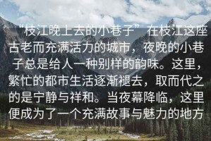 “枝江晚上去的小巷子”在枝江這座古老而充滿活力的城市，夜晚的小巷子總是給人一種別樣的韻味。這里，繁忙的都市生活逐漸褪去，取而代之的是寧?kù)o與祥和。當(dāng)夜幕降臨，這里便成為了一個(gè)充滿故事與魅力的地方