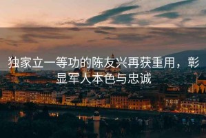 獨(dú)家立一等功的陳友興再獲重用，彰顯軍人本色與忠誠
