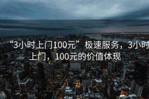 “3小時上門100元”極速服務，3小時上門，100元的價值體現