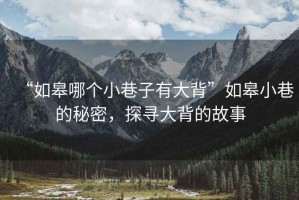 “如皋哪個小巷子有大背”如皋小巷的秘密，探尋大背的故事