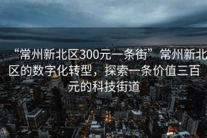 “常州新北區300元一條街”常州新北區的數字化轉型，探索一條價值三百元的科技街道