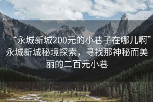 “永城新城200元的小巷子在哪兒啊”永城新城秘境探索，尋找那神秘而美麗的二百元小巷