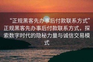 “正規(guī)黑客先辦事后付款聯(lián)系方式”正規(guī)黑客先辦事后付款聯(lián)系方式，探索數(shù)字時(shí)代的隱秘力量與誠(chéng)信交易模式