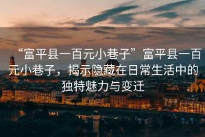 “富平縣一百元小巷子”富平縣一百元小巷子，揭示隱藏在日常生活中的獨特魅力與變遷