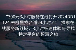 “300元3小時服務(wù)在線打開2024DD1124.去哪里找合適24小時.cc”探索在線服務(wù)新領(lǐng)域，3小時極速體驗與尋找特定平臺的智慧之旅
