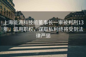 上海能源科技前董事長一審被判刑13年，濫用職權，謀取私利終將受到法律嚴懲