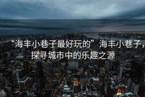 “海豐小巷子最好玩的”海豐小巷子，探尋城市中的樂趣之源