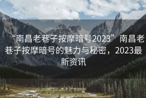 “南昌老巷子按摩暗號2023”南昌老巷子按摩暗號的魅力與秘密，2023最新資訊