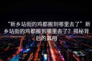 “新鄉站街的雞都搬到哪里去了”新鄉站街的雞都搬到哪里去了？揭秘背后的真相