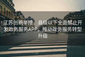 江蘇創新舉措，縣級以下全面禁止開發政務服務APP，推動政務服務轉型升級