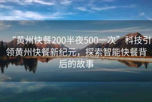 “黃州快餐200半夜500一次”科技引領(lǐng)黃州快餐新紀(jì)元，探索智能快餐背后的故事