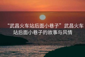 “武昌火車站后面小巷子”武昌火車站后面小巷子的故事與風情
