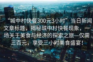 “城中村快餐300元3小時”當日新聞文章標題，揭秘城中村快餐現象，一場關于美食與經濟的探索之旅—僅需三百元，享受三小時美食盛宴！