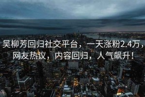 吳柳芳回歸社交平臺，一天漲粉2.4萬，網友熱議，內容回歸，人氣飆升！