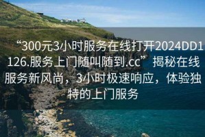 “300元3小時服務在線打開2024DD1126.服務上門隨叫隨到.cc”揭秘在線服務新風尚，3小時極速響應，體驗獨特的上門服務