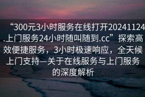 “300元3小時服務在線打開20241124.上門服務24小時隨叫隨到.cc”探索高效便捷服務，3小時極速響應，全天候上門支持—關于在線服務與上門服務的深度解析