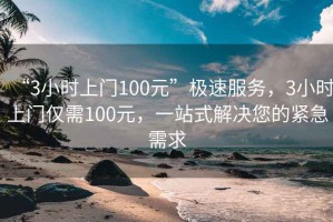 “3小時上門100元”極速服務，3小時上門僅需100元，一站式解決您的緊急需求