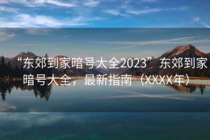 “東郊到家暗號大全2023”東郊到家暗號大全，最新指南（XXXX年）