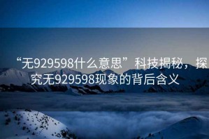 “無929598什么意思”科技揭秘，探究無929598現(xiàn)象的背后含義