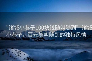“諸城小巷子100塊錢隨叫隨到”諸城小巷子，百元隨叫隨到的獨特風情