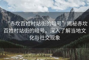 “赤坎百姓村站街的暗號”揭秘赤坎百姓村站街的暗號，深入了解當(dāng)?shù)匚幕c社交現(xiàn)象