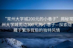 “常州大學城200元的小巷子”揭秘常州大學城周邊200元的小巷子—探索隱藏于繁華背后的獨特風情