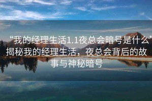 “我的經理生活1.1夜總會暗號是什么”揭秘我的經理生活，夜總會背后的故事與神秘暗號
