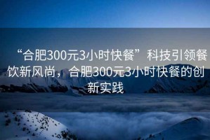 “合肥300元3小時快餐”科技引領餐飲新風尚，合肥300元3小時快餐的創新實踐