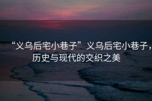 “義烏后宅小巷子”義烏后宅小巷子，歷史與現代的交織之美