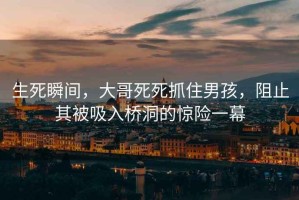 生死瞬間，大哥死死抓住男孩，阻止其被吸入橋洞的驚險一幕