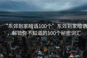 “東郊到家暗語100個”東郊到家暗語，解鎖你不知道的100個秘密詞匯