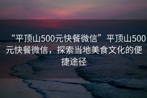 “平頂山500元快餐微信”平頂山500元快餐微信，探索當地美食文化的便捷途徑