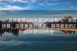 “清遠快餐200半夜500還有嗎”清遠快餐，深夜美食的誘惑，探尋逝去的200半夜500傳奇