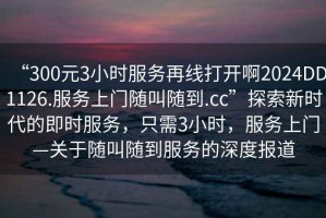 “300元3小時服務再線打開啊2024DD1126.服務上門隨叫隨到.cc”探索新時代的即時服務，只需3小時，服務上門—關于隨叫隨到服務的深度報道
