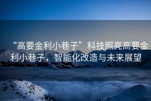 “高要金利小巷子”科技照亮高要金利小巷子，智能化改造與未來展望