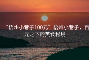 “梧州小巷子100元”梧州小巷子，百元之下的美食秘境