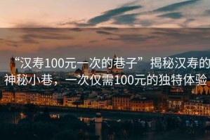 “漢壽100元一次的巷子”揭秘漢壽的神秘小巷，一次僅需100元的獨特體驗