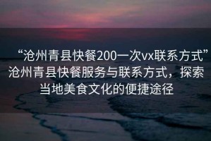 “滄州青縣快餐200一次vx聯系方式”滄州青縣快餐服務與聯系方式，探索當地美食文化的便捷途徑