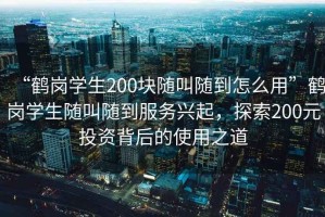 “鶴崗學(xué)生200塊隨叫隨到怎么用”鶴崗學(xué)生隨叫隨到服務(wù)興起，探索200元投資背后的使用之道