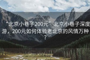 “北京小巷子200元”北京小巷子深度游，200元如何體驗老北京的風情萬種？