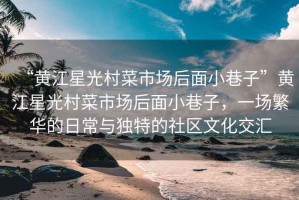 “黃江星光村菜市場后面小巷子”黃江星光村菜市場后面小巷子，一場繁華的日常與獨特的社區(qū)文化交匯