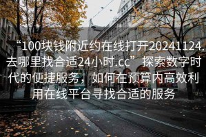 “100塊錢附近約在線打開20241124.去哪里找合適24小時.cc”探索數字時代的便捷服務，如何在預算內高效利用在線平臺尋找合適的服務