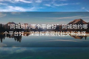 “同城炮約哪個平臺好”同城炮約哪個平臺好，深度探索現代社交新選擇
