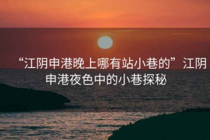 “江陰申港晚上哪有站小巷的”江陰申港夜色中的小巷探秘