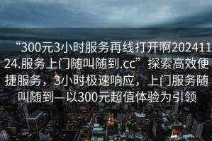 “300元3小時服務再線打開啊20241124.服務上門隨叫隨到.cc”探索高效便捷服務，3小時極速響應，上門服務隨叫隨到—以300元超值體驗為引領