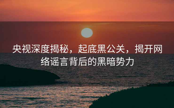 央視深度揭秘，起底黑公關(guān)，揭開(kāi)網(wǎng)絡(luò)謠言背后的黑暗勢(shì)力