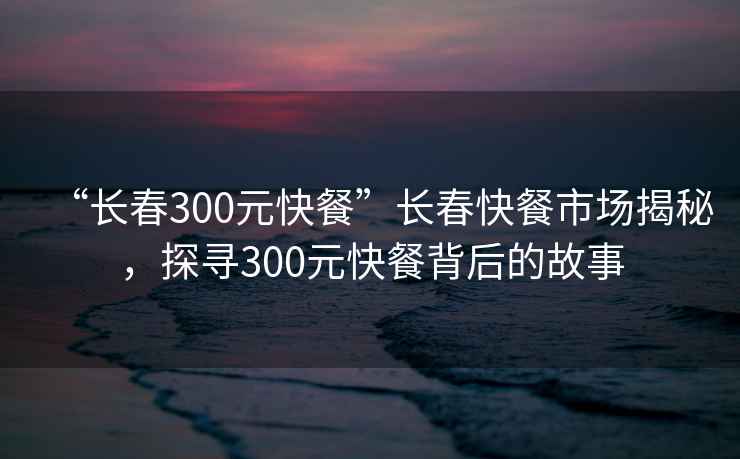 “長春300元快餐”長春快餐市場揭秘，探尋300元快餐背后的故事